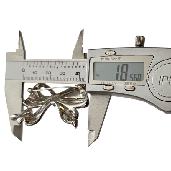 Silver Tone Clear Rhinestone Bow Brooch Rhodium Plated L867 - Picture 8 of 10